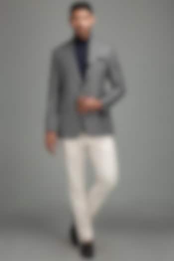Grey Blazer With Deconstructed Lapel by Chatenya Mittal