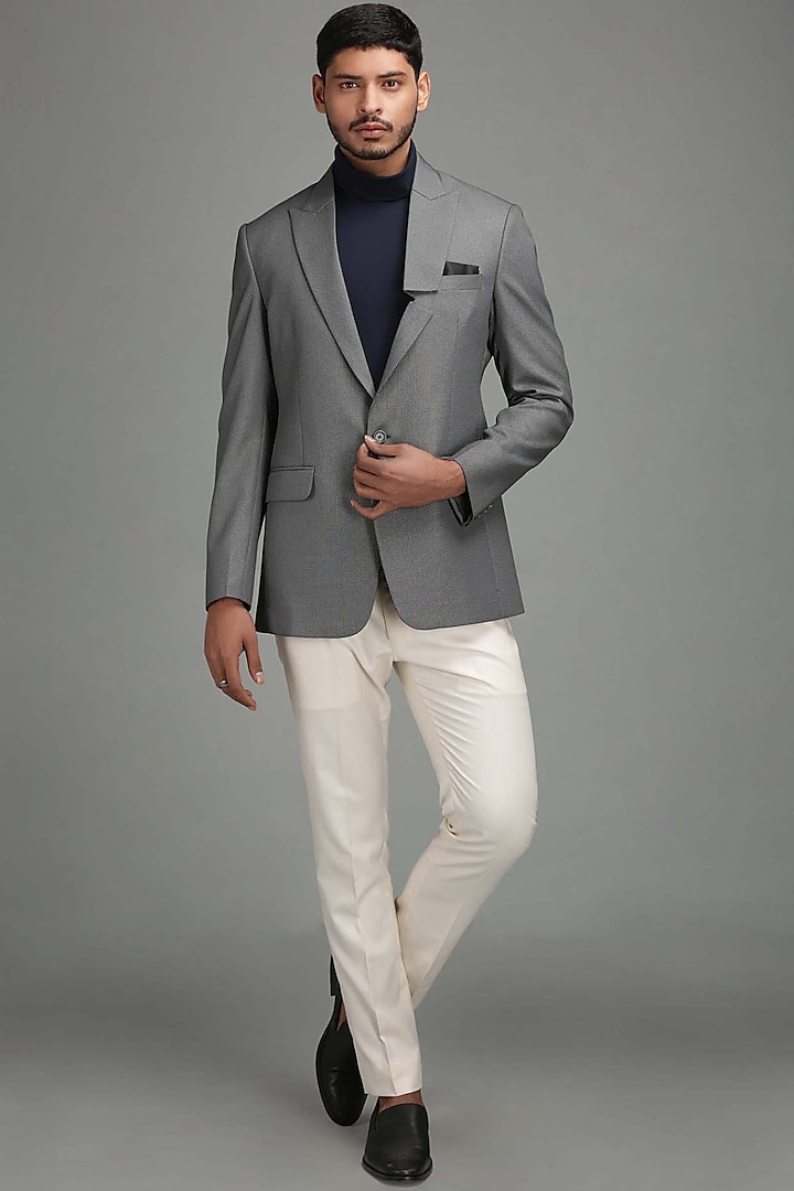 Grey Blazer With Deconstructed Lapel by Chatenya Mittal