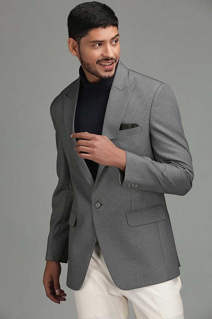 Grey Blazer With Deconstructed Lapel by Chatenya Mittal at Pernia's Pop Up Shop