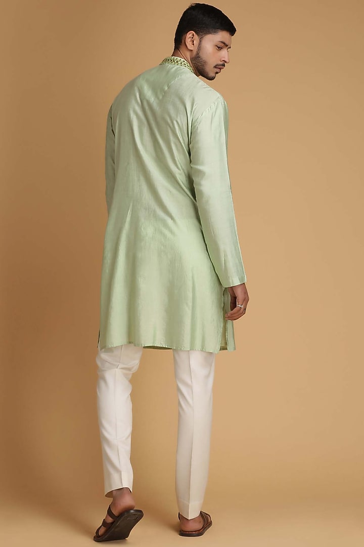 Green Chanderi Printed Kurta Set by Chatenya Mittal at Pernia's Pop Up Shop