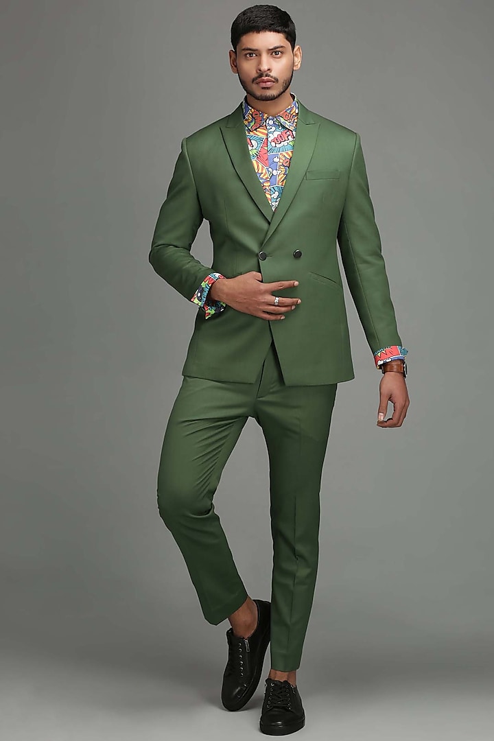 Green Woolen Blend Blazer Suit by Chatenya Mittal