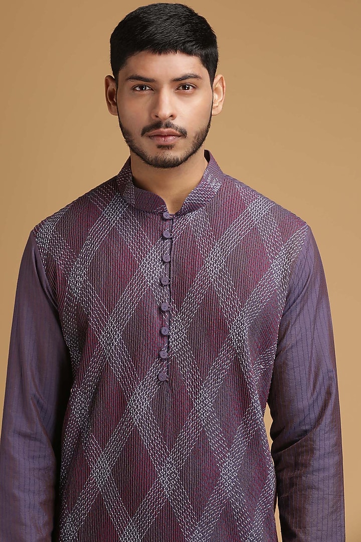 Purple Cotton Silk Pintuck Kurta Set by Chatenya Mittal at Pernia's Pop Up Shop
