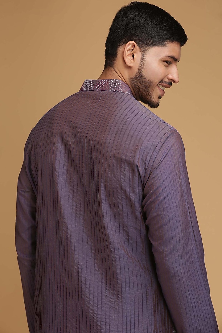 Purple Cotton Silk Pintuck Kurta Set by Chatenya Mittal at Pernia's Pop Up Shop