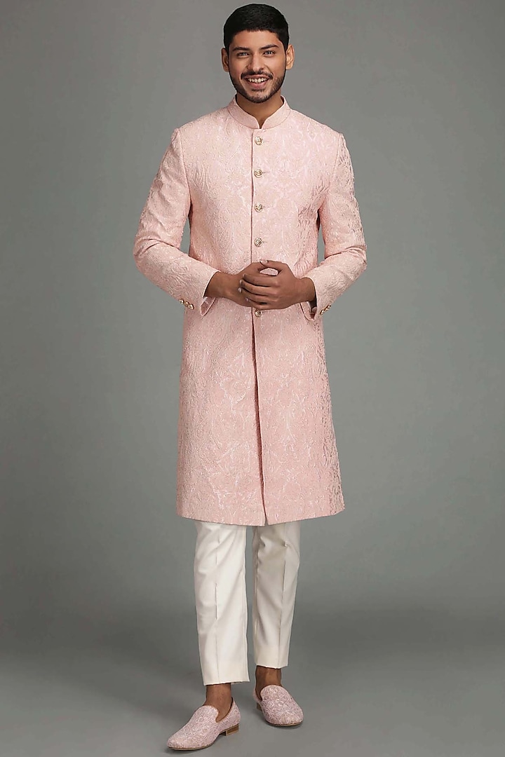 Light Pink Embroidered Sherwani Set by Chatenya Mittal
