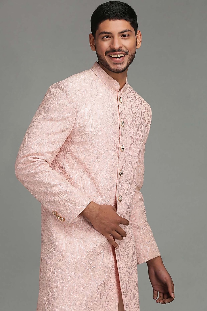 Light Pink Embroidered Wedding Sherwani Set by Chatenya Mittal at Pernia's Pop Up Shop