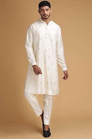 White Mirror Work Kurta Set by Chatenya Mittal