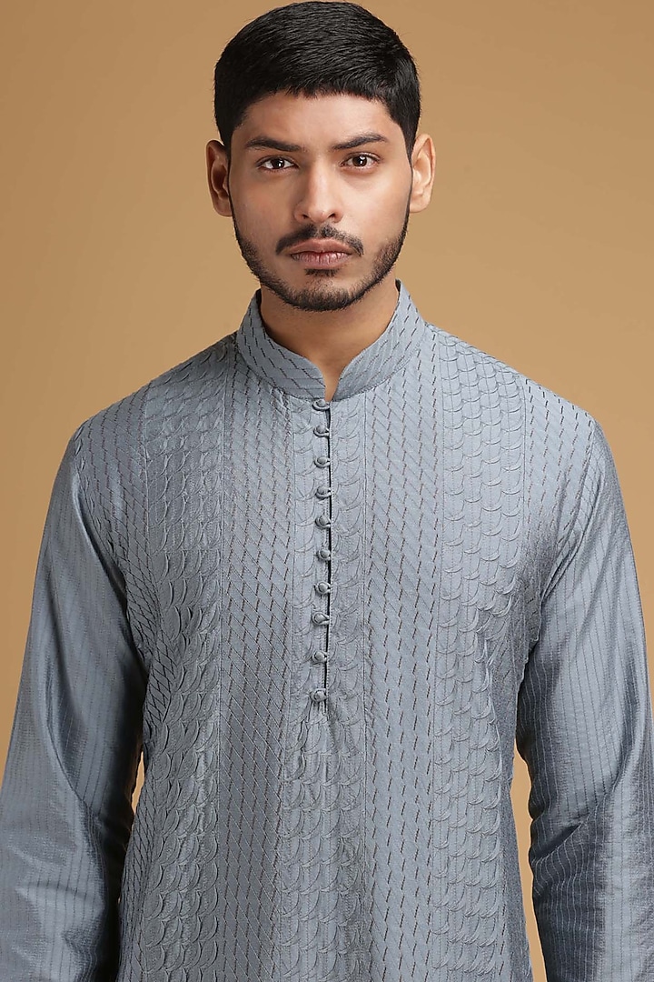 Blue Pintux Kurta Set by Chatenya Mittal at Pernia's Pop Up Shop