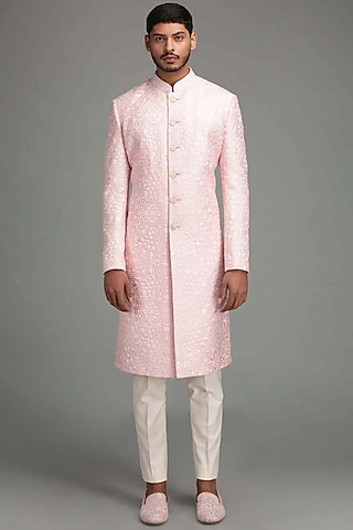 Pink Embroidered Sherwani Set by Chatenya Mittal