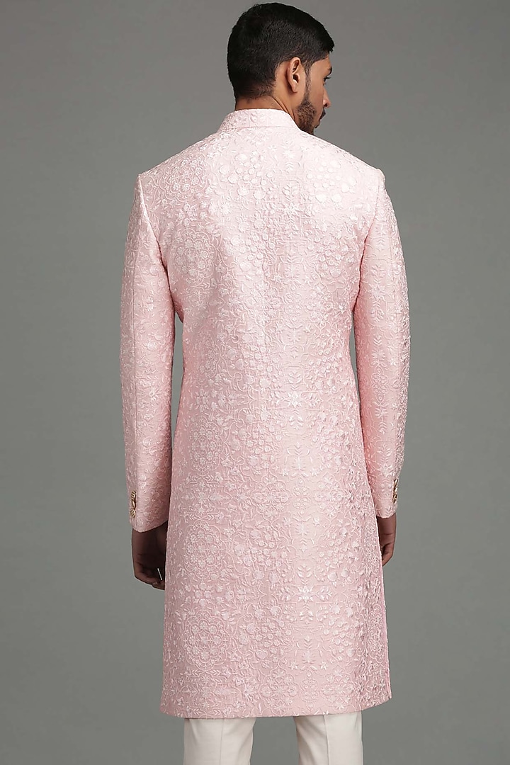 Pink Embroidered Wedding Sherwani Set by Chatenya Mittal at Pernia's Pop Up Shop