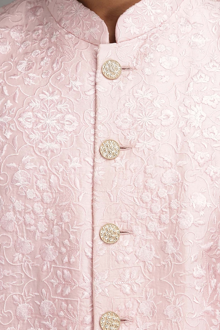 Pink Embroidered Wedding Sherwani Set by Chatenya Mittal at Pernia's Pop Up Shop