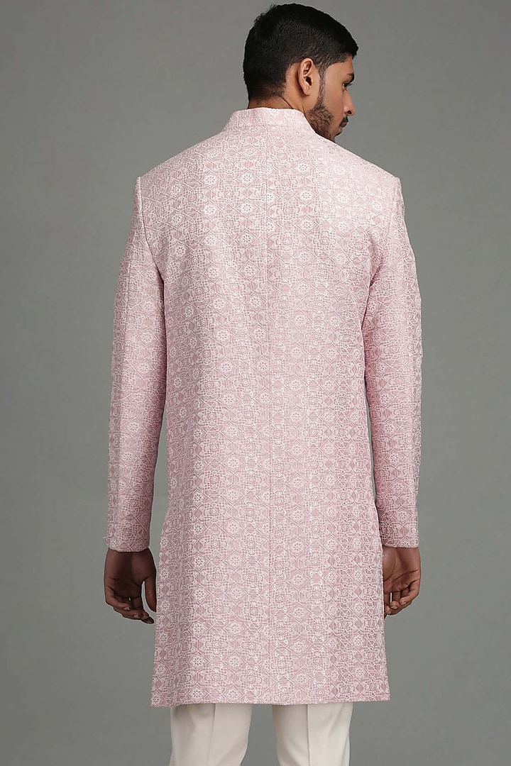 Light Pink Geometric Embroidered Wedding Sherwani Set by Chatenya Mittal at Pernia's Pop Up Shop