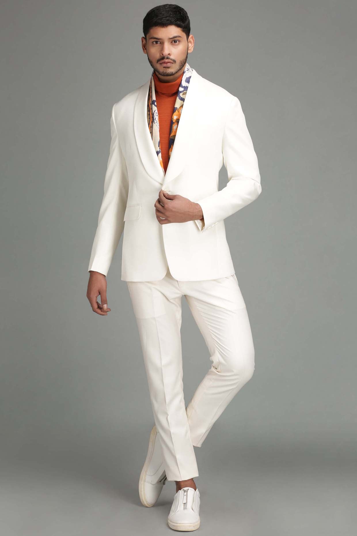 white textured blazer