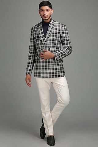 White & Black Double Breasted Blazer by Chatenya Mittal