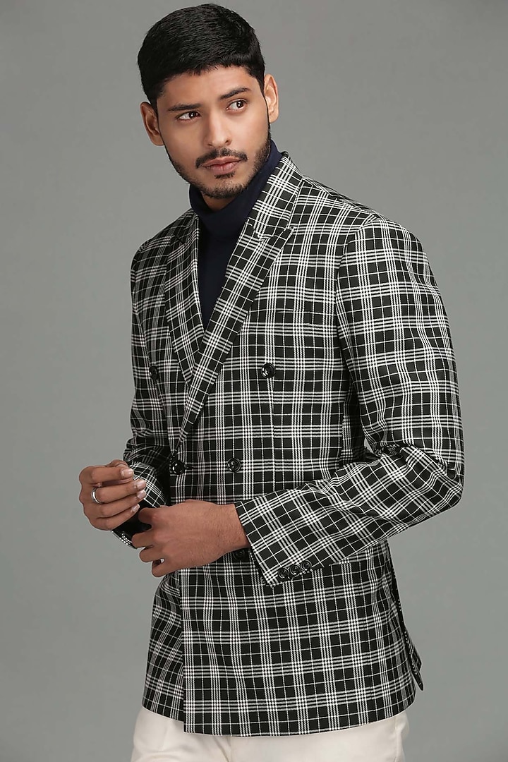 White & Black Double Breasted Blazer by Chatenya Mittal at Pernia's Pop Up Shop