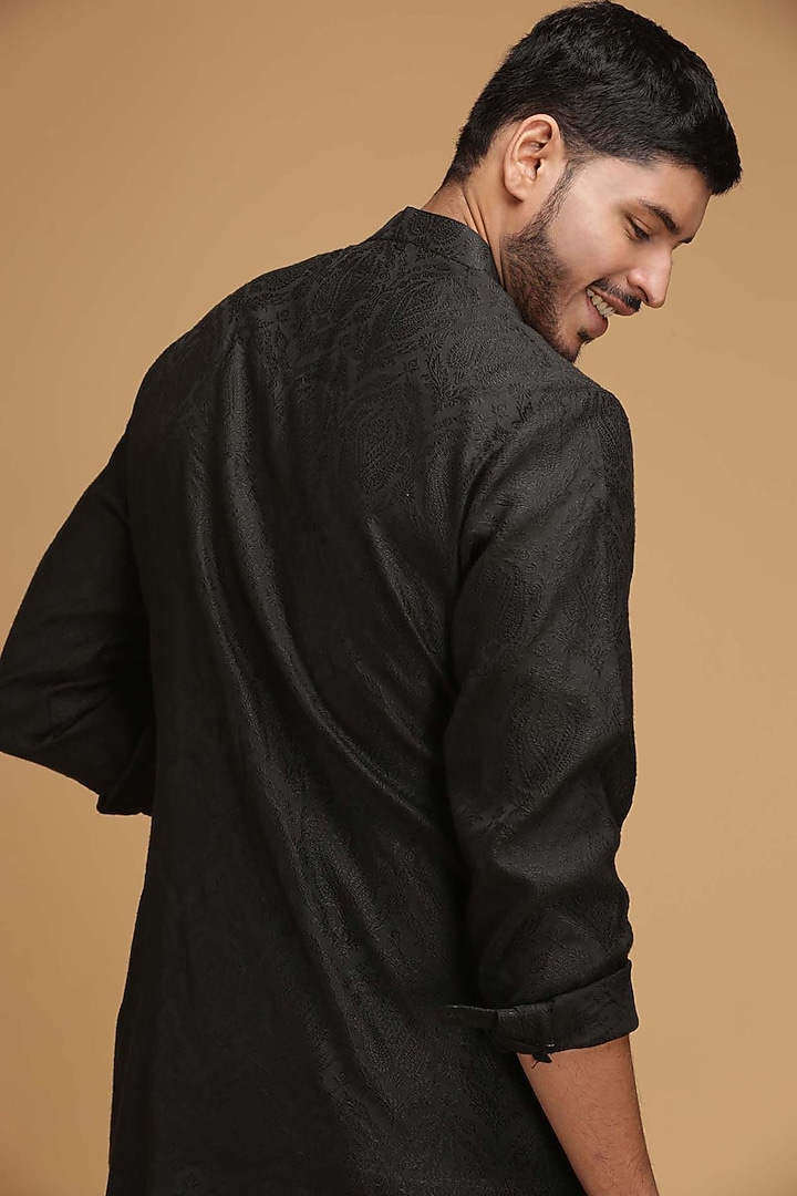 Black Cotton Silk Kurta by Chatenya Mittal at Pernia's Pop Up Shop
