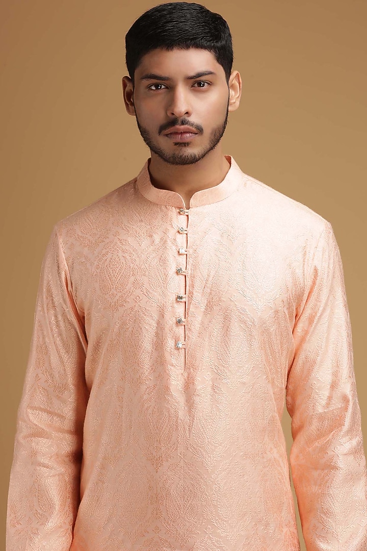Peach Cotton Silk Kurta by Chatenya Mittal at Pernia's Pop Up Shop