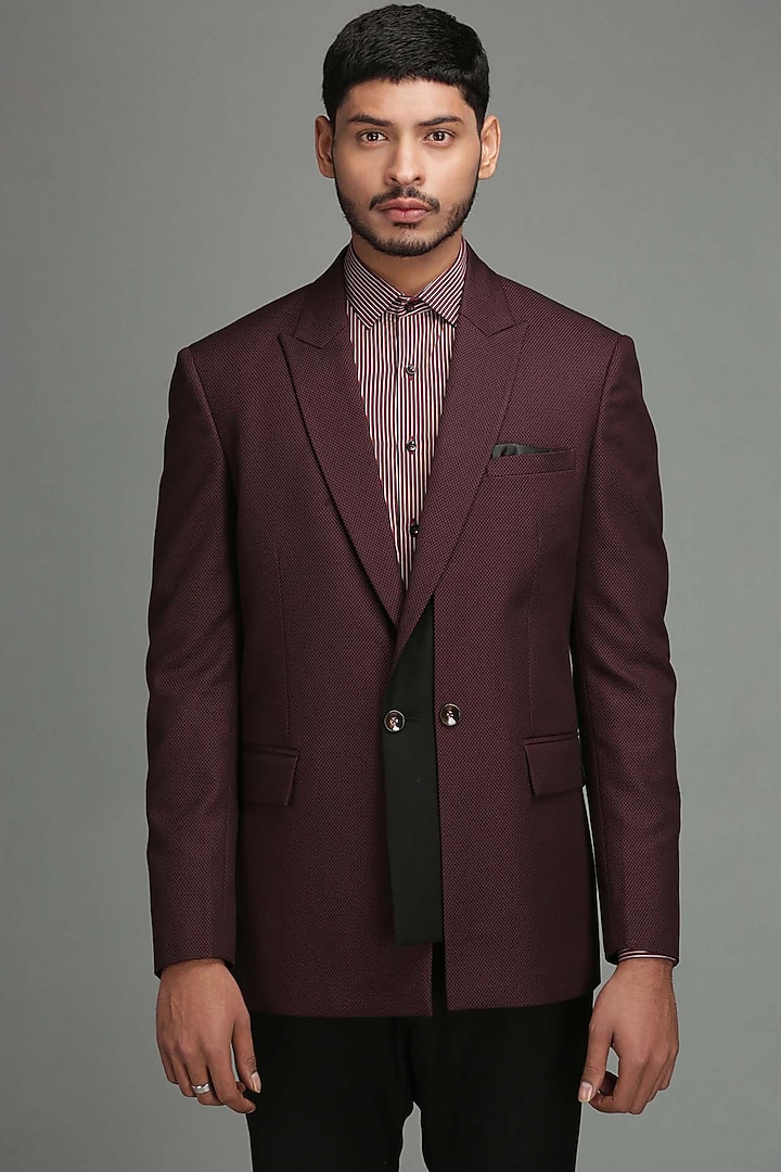 Red & Black Single Breasted Blazer by Chatenya Mittal at Pernia's Pop Up Shop