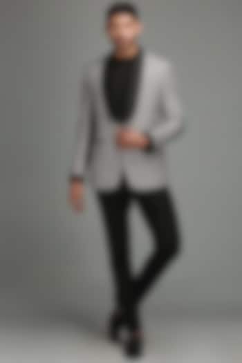 Black & White Tuxedo Blazer With Shawl Lapel by Chatenya Mittal
