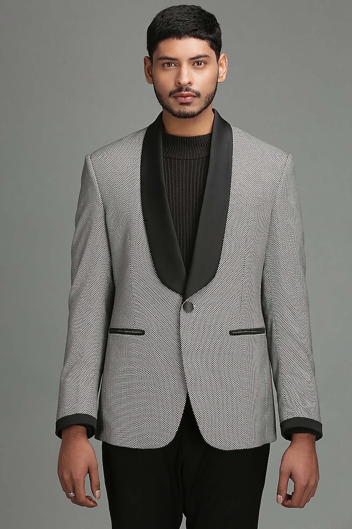 Black & White Tuxedo Blazer With Shawl Lapel by Chatenya Mittal at Pernia's Pop Up Shop