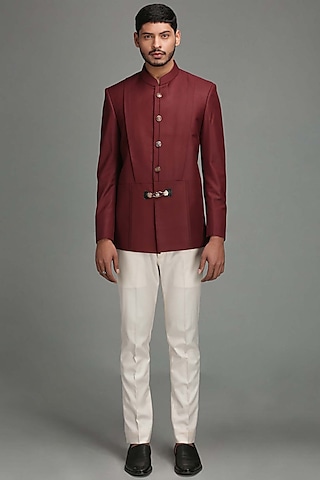 Maroon Bandhgala Jacket by Chatenya Mittal