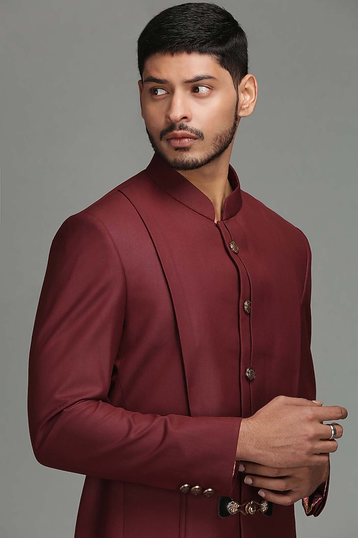 Maroon Bandhgala Jacket by Chatenya Mittal at Pernia's Pop Up Shop