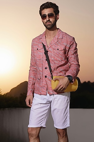Red Linen Printed Shacket by Chatenya Mittal