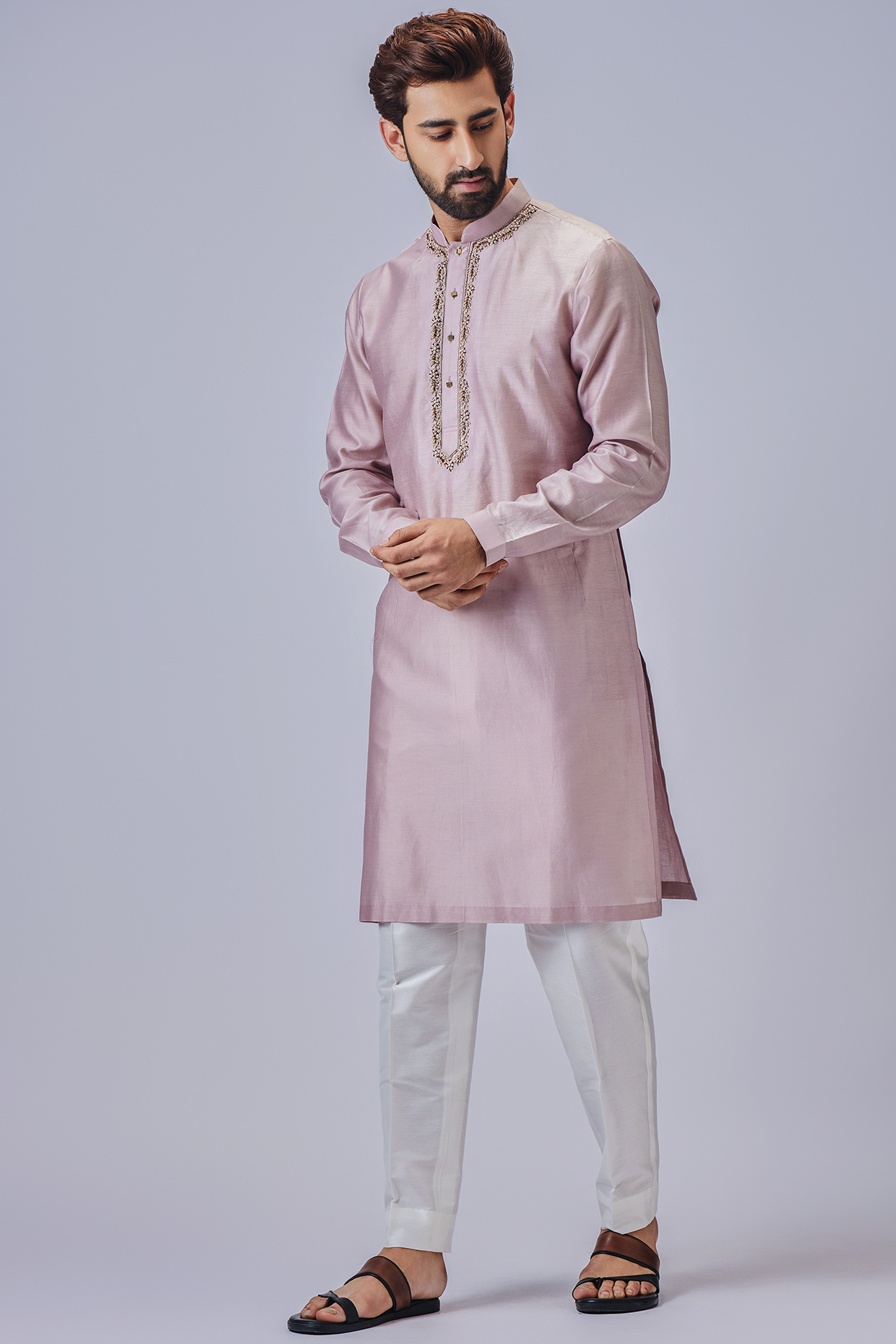 Mauve Silk Kurta Set by Chatenya Mittal at Pernia's Pop Up Shop