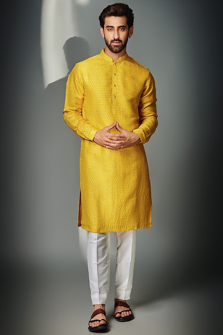 Mustard Silk Kurta Set by Chatenya Mittal