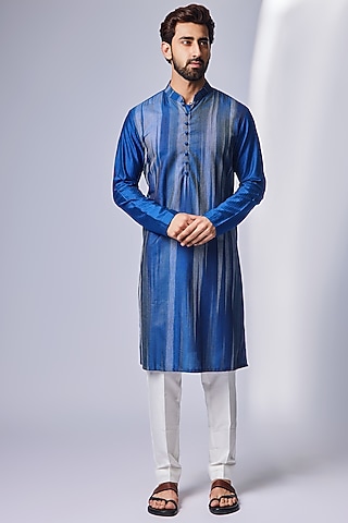 Blue Cotton Silk Kurta Set by Chatenya Mittal