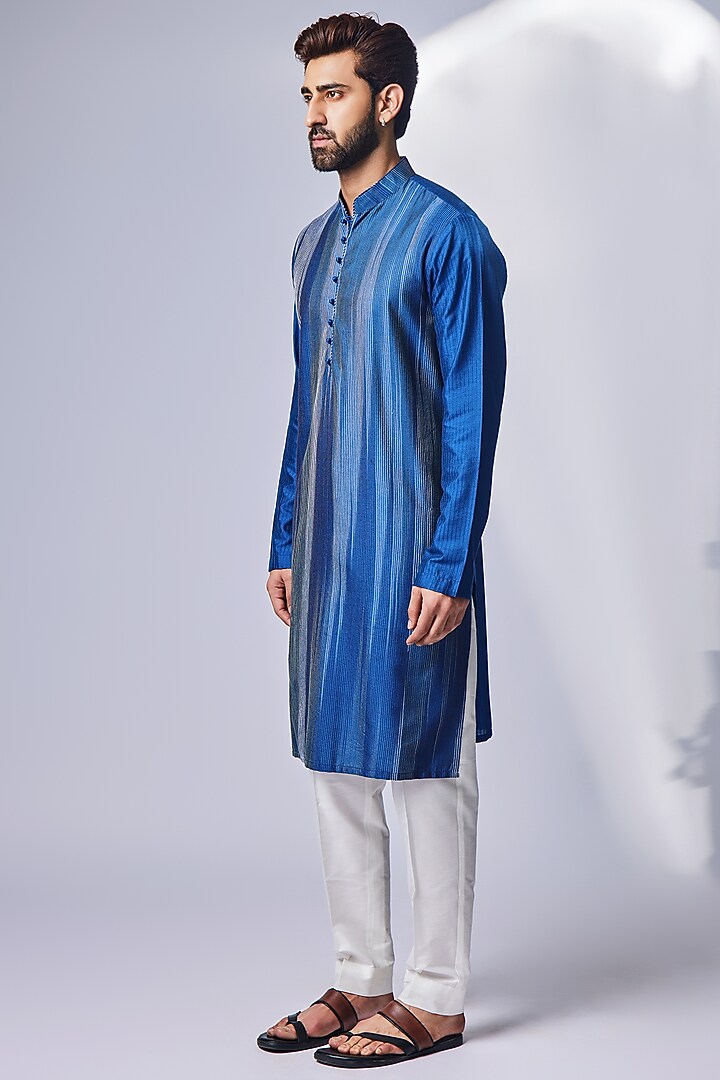 Blue Cotton Silk Kurta Set by Chatenya Mittal at Pernia's Pop Up Shop