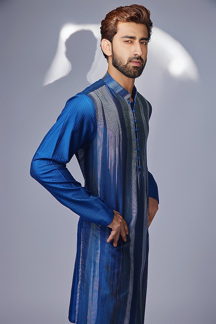Blue Cotton Silk Kurta Set by Chatenya Mittal at Pernia's Pop Up Shop