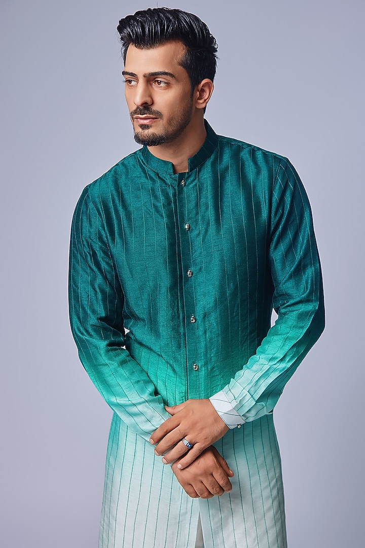 Sea Green Silk Ombre Kurta Set by Chatenya Mittal at Pernia's Pop Up Shop