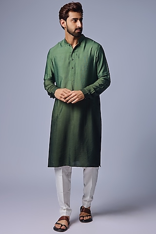 Green Cotton Silk Ombre Kurta Set by Chatenya Mittal
