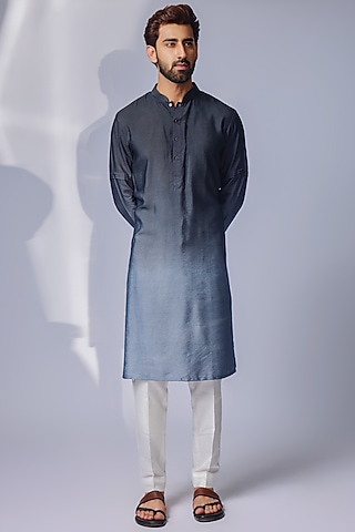Grey Cotton Silk Ombre Kurta Set by Chatenya Mittal