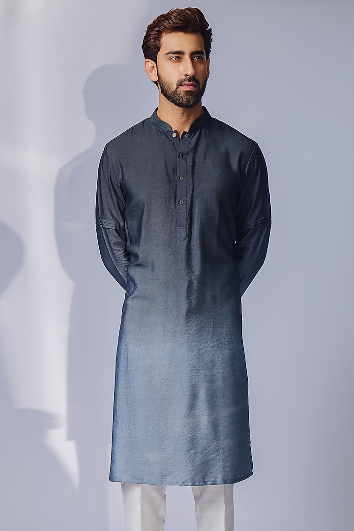 Grey Cotton Silk Ombre Kurta Set by Chatenya Mittal at Pernia's Pop Up Shop