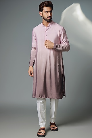 Light Grey Cotton Silk Ombre Kurta Set by Chatenya Mittal