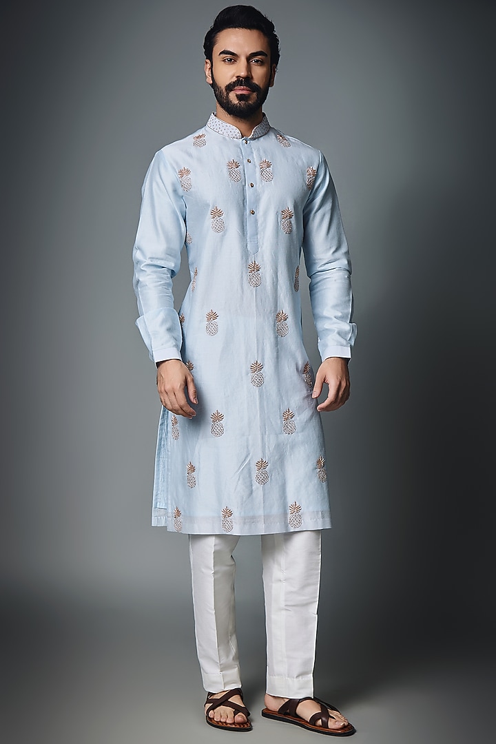 Blue Cotton Silk Embroidered  by Chatenya Mittal at Pernia's Pop Up Shop