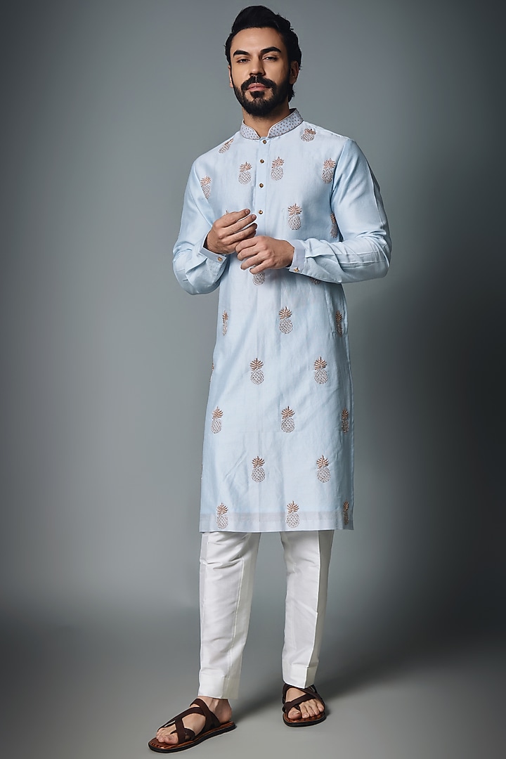 Blue Cotton Silk Embroidered  by Chatenya Mittal at Pernia's Pop Up Shop