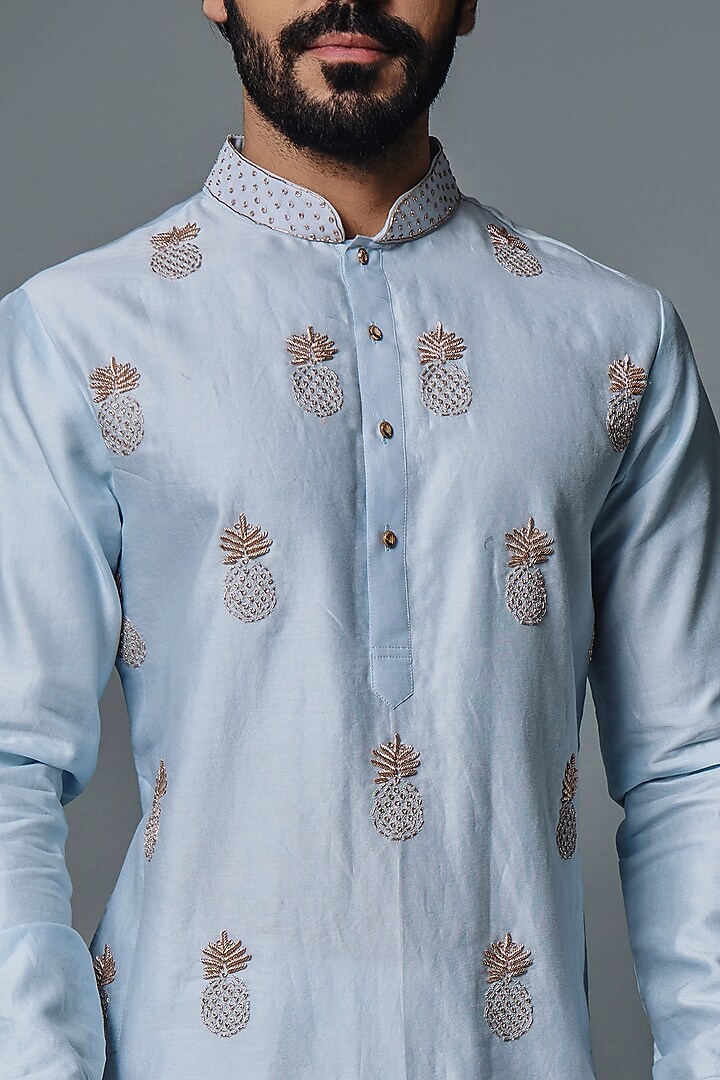 Blue Cotton Silk Embroidered  by Chatenya Mittal at Pernia's Pop Up Shop