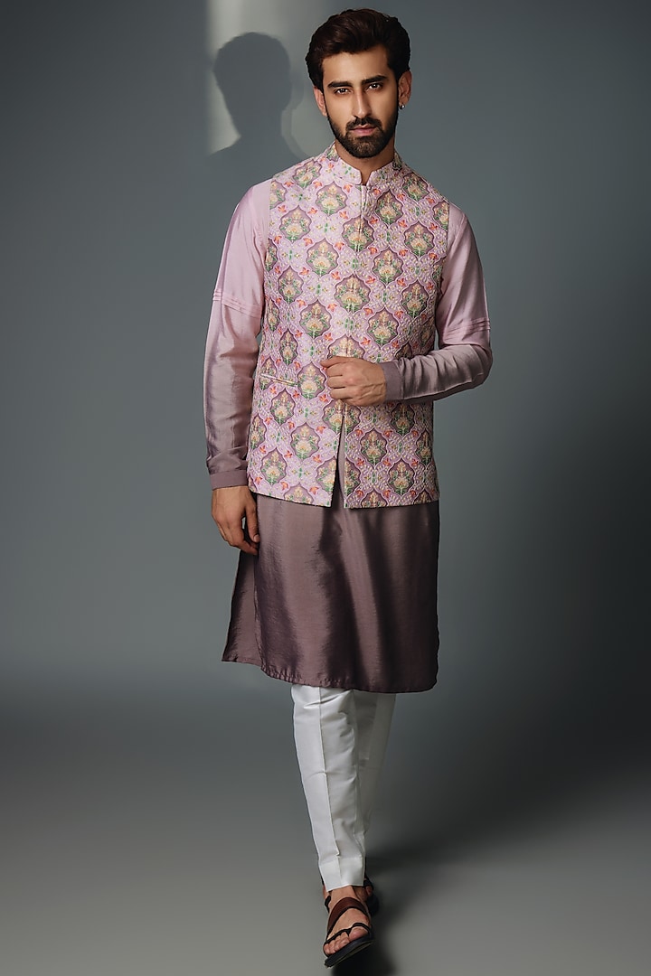 Grey Silk Blend Nehru Jacket Set by Chatenya Mittal