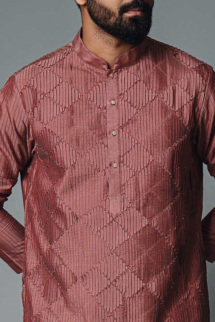 Brown Cotton Silk Pintuck Kurta Set by Chatenya Mittal at Pernia's Pop Up Shop