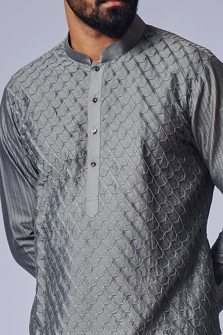 Grey Cotton Silk Kurta Set by Chatenya Mittal at Pernia's Pop Up Shop