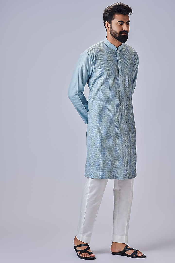 Light Blue Cotton Silk Embroidered Kurta Set by Chatenya Mittal at Pernia's Pop Up Shop