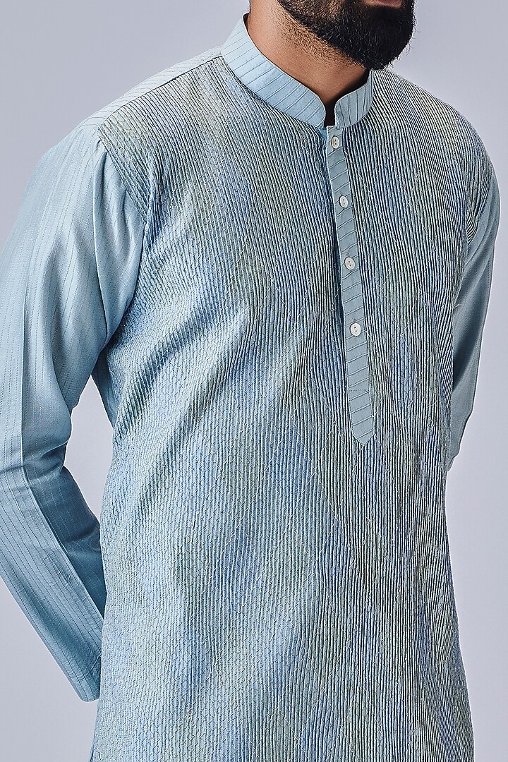 Light Blue Cotton Silk Embroidered Kurta Set by Chatenya Mittal at Pernia's Pop Up Shop