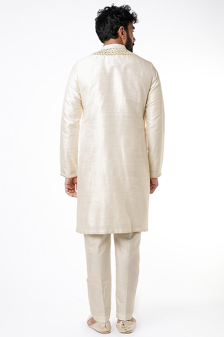 Cream Raw Silk Kurta Set by Chatenya Mittal at Pernia's Pop Up Shop