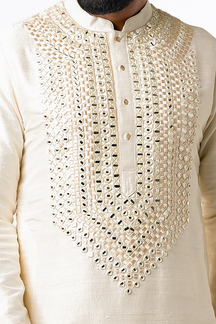 Cream Raw Silk Kurta Set by Chatenya Mittal at Pernia's Pop Up Shop