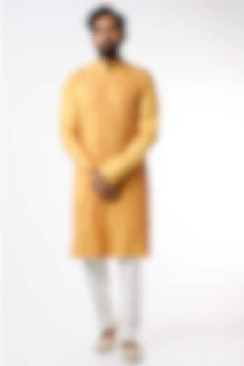 Mustard Cotton Silk Kurta Set by Chatenya Mittal