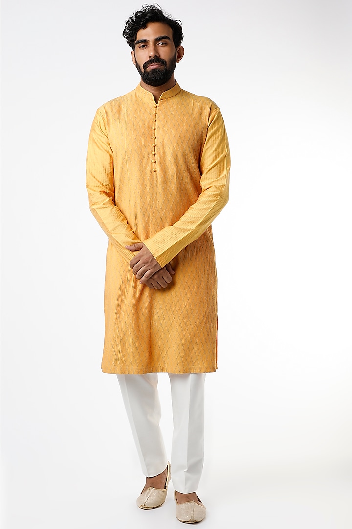 Mustard Cotton Silk Kurta Set by Chatenya Mittal