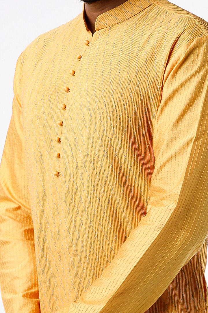 Mustard Cotton Silk Kurta Set by Chatenya Mittal at Pernia's Pop Up Shop