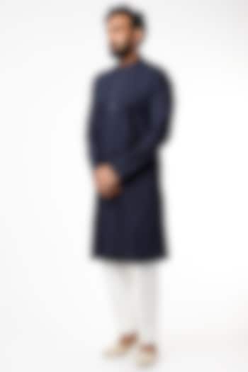 Navy Blue Cotton Silk Kurta Set by Chatenya Mittal at Pernia's Pop Up Shop
